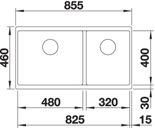 Схема встраивания 1 для мойки Blanco SUBLINE 480/320-U белый клапан-автомат InFino 523588