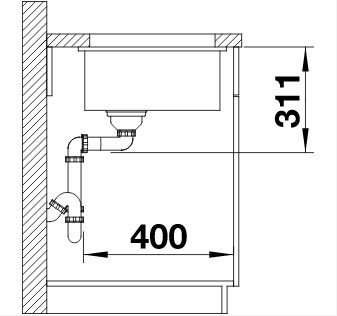 Схема встраивания 4 для мойки Blanco SUBLINE 500-U керамика отводная арматура InFino® глянцевая магнолия клапан-автомат InFino 523734