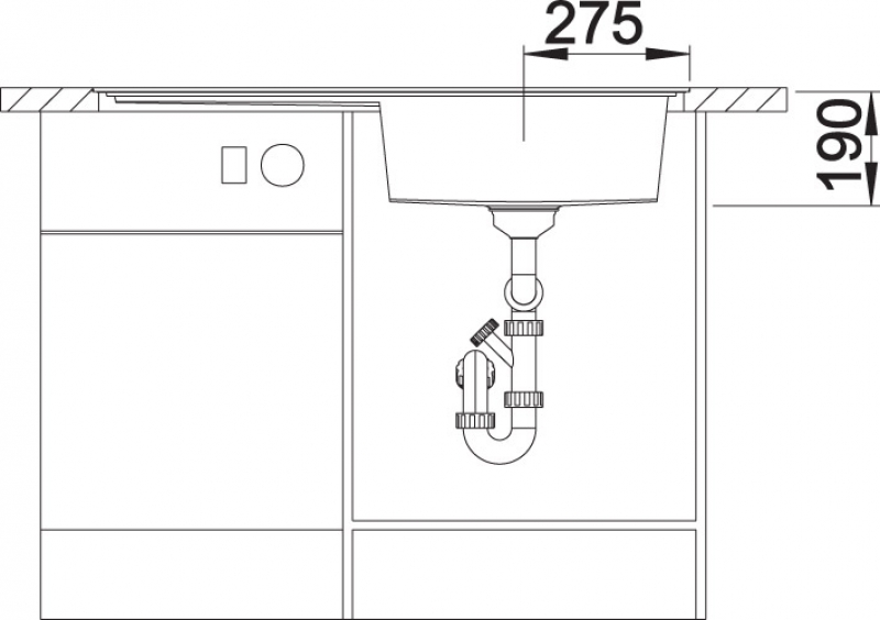 Схема встраивания 2 для мойки Blanco ZENAR XL 6S-F алюметаллик чаша справа 523888