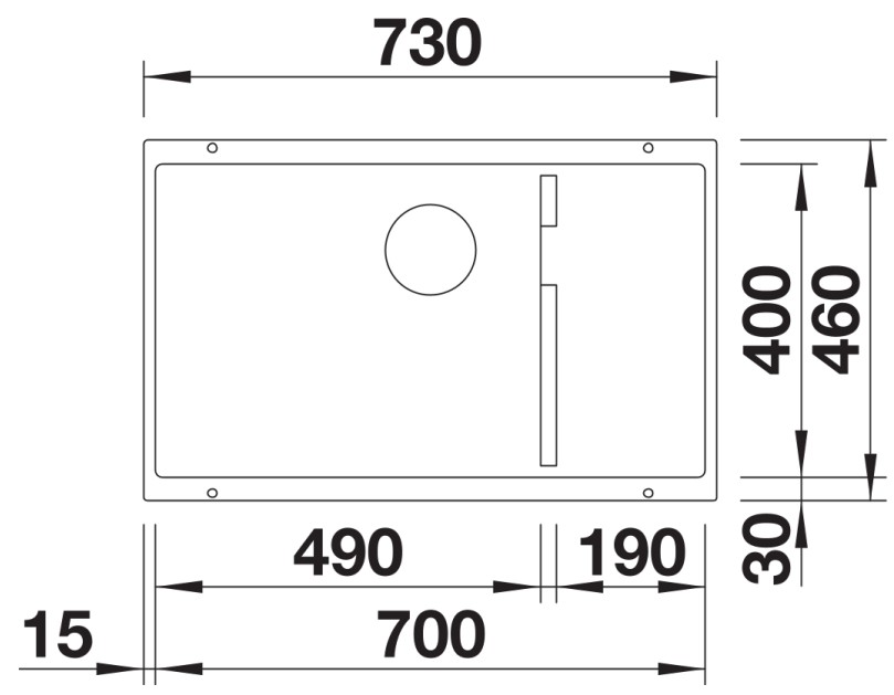 Схема встраивания 4 для мойки BLANCO SUBLINE 700-U Level Silgranit мягкий белый чаша слева клапан-автомат InFino 527172