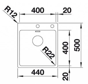 Схема встраивания 1 для мойки Blanco Andano 400-IF-A нержавеющая сталь полированная клапан-автомат InFino 525244