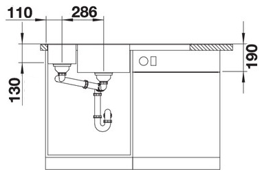 Схема встраивания 2 для мойки Blanco AXIA III 6 S черный чаша слева клапан-автомат InFino 525848