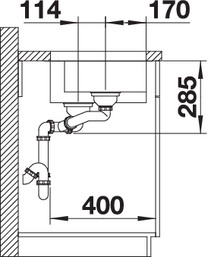 Схема встраивания 2 для мойки Blanco Supra 340/180-U нержавеющая сталь чаша справа 525215
