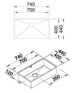 Схема встраивания для мойки Blanco Zerox 700-IF/N нержавеющая сталь полированная клапан-автомат InFino 521592