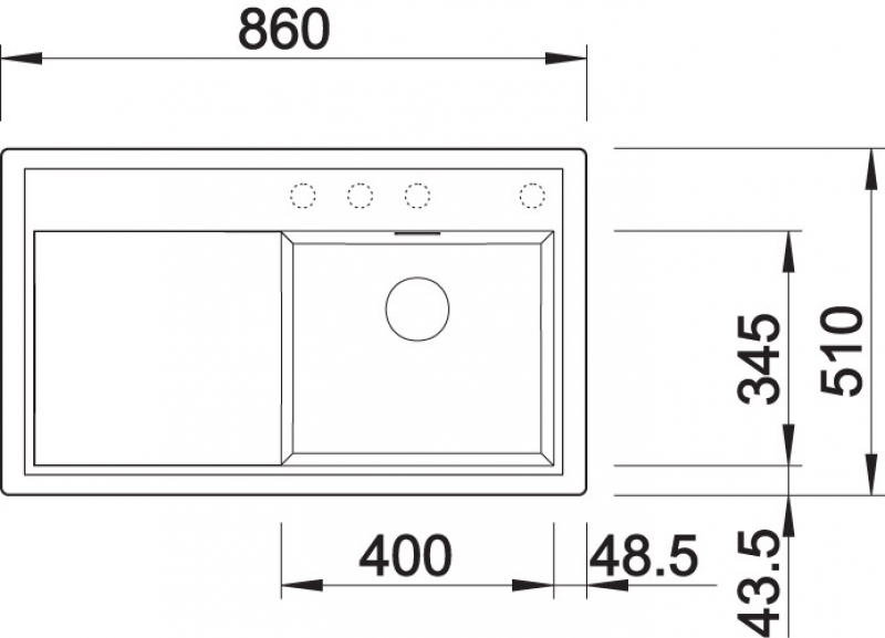 Схема встраивания 1 для мойки Blanco ZENAR 45S жемчужный чаша слева клапан-автомат InFino 523809