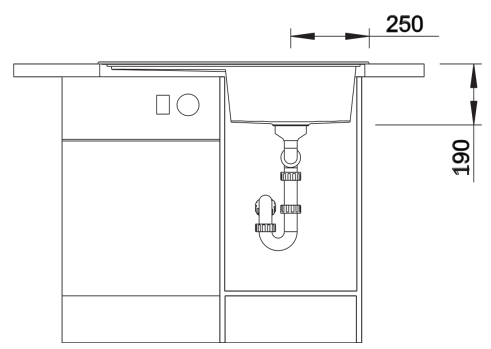 Схема встраивания 3 для мойки Blanco ZENAR 45S-1 жасмин чаша справа клапан-автомат InFino 523790