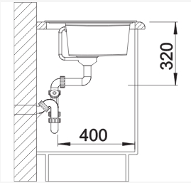 Схема встраивания 4 для мойки Blanco ZENAR XL 6 S антрацит чаша слева клапан-автомат InFino 523994