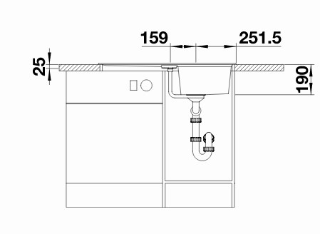 Схема встраивания 3 для мойки Blanco Lexa 45 S SILGRANIT PuraDur отводная арматура InFino® антрацит клапан-автомат InFino 524910