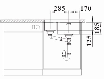 Схема встраивания 3 для мойки Blanco Solis 340/180-U нержавеющая сталь полированная чаша слева клапан-автомат InFino 526129