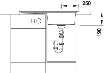 Схема встраивания 2 для мойки Blanco ZENAR 45S белый чаша справа клапан-автомат InFino 523713