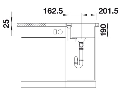Схема встраивания 3 для мойки Blanco Lexa 40 S SILGRANIT PuraDur отводная арматура InFino® антрацит клапан-автомат InFino 524890