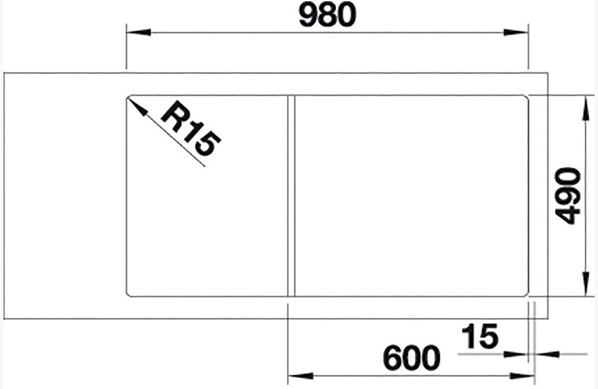 Схема встраивания 4 для мойки Blanco AXIA III 6 S черный чаша справа клапан-автомат InFino 525850