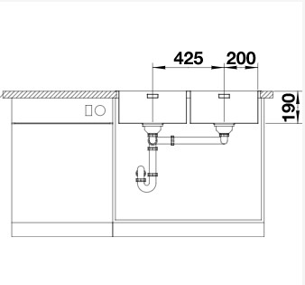 Схема встраивания 3 для мойки Blanco Andano 400/400-IF нержавеющая сталь клапан-автомат InFino 522985