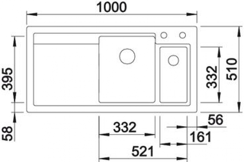 Схема встраивания 1 для мойки Blanco Axon II 6 S черный чаша слева клапан-автомат InFino 524150