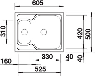 Схема встраивания 1 для мойки Blanco Tipo 6 нержавеющая сталь матовая чаша справа 511949