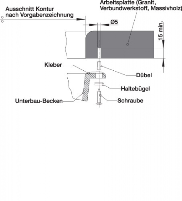Схема встраивания 4 для мойки Blanco SUBLINE 340/160-U SILGRANIT алюметаллик клапан-автомат InFino 523560