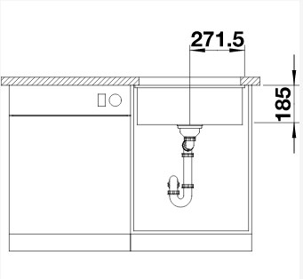 Схема встраивания 3 для мойки Blanco SUBLINE 500-U керамика отводная арматура InFino® глянцевая магнолия клапан-автомат InFino 523734