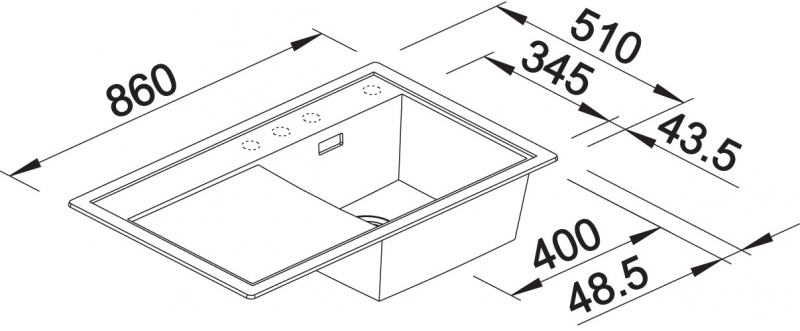 Схема встраивания 3 для мойки Blanco ZENAR 45S темная скала чаша слева клапан-автомат InFino 523805