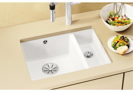 Мойка Blanco SUBLINE 350/150-U керамика отводная арматура InFino® глянцевая магнолия клапан-автомат InFino 523742 фото 5