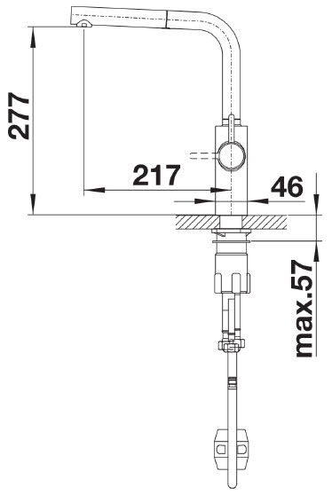 Схема встраивания 1 для смесителя Blanco EVOL-S Volume рычаг управления слева нержавеющая сталь 525213
