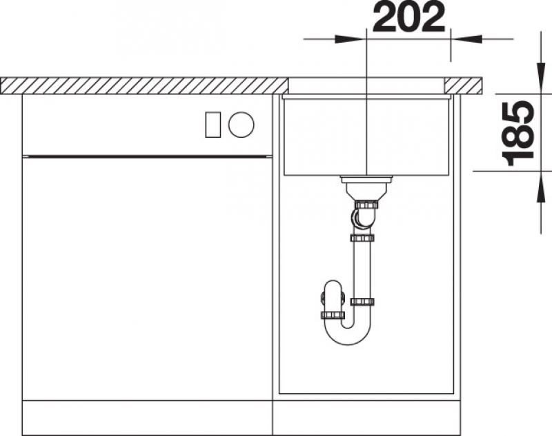 Схема встраивания 3 для мойки Blanco SUBLINE 375-U белый глянцевый клапан-автомат InFino 523726