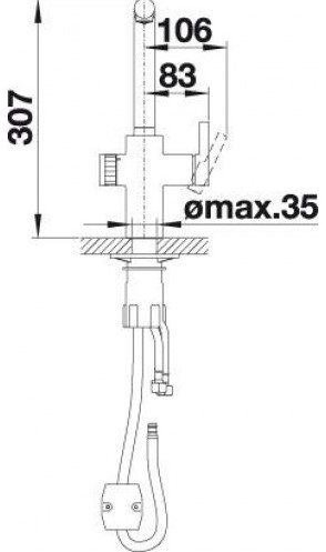 Схема встраивания 2 для смесителя Blanco EVOL-S Volume рычаг управления справа нержавеющая сталь 525211