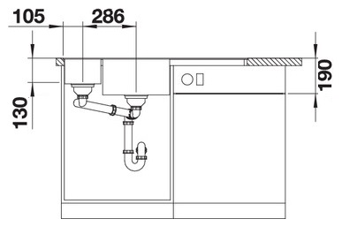 Схема встраивания 3 для мойки Blanco AXIA III 6 S-F черный чаша слева клапан-автомат InFino 525853