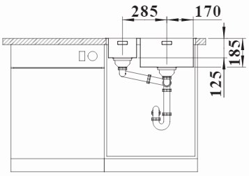 Схема встраивания 3 для мойки Blanco Solis 340/180-IF нержавеющая сталь полированная чаша справа клапан-автомат InFino 526130