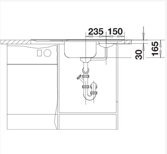 Схема встраивания 3 для мойки Blanco Tipo 9E нержавеющая сталь матовая чаша справа 511582