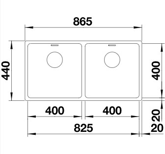 Схема встраивания 1 для мойки Blanco Andano 400/400-IF нержавеющая сталь клапан-автомат InFino 522985
