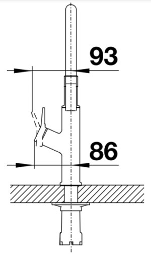 Схема встраивания 2 для смесителя Blanco SOLENTA-S Senso Рычаг управления справа нержавеющая сталь 522407