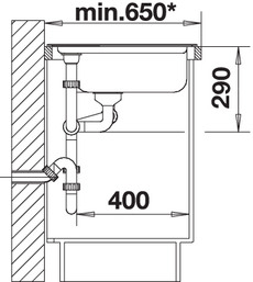 Схема встраивания 3 для мойки Blanco DELTA-IF нержавеющая сталь полированная чаша справа клапан-автомат InFino 523667