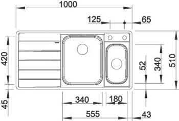 Схема встраивания 1 для мойки Blanco Axis 6 II S-IF Steamer Edition нержавеющая сталь чаша справа 516533