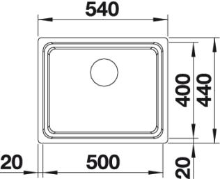 Схема встраивания 1 для мойки Blanco Etagon 500-U нержавеющая сталь клапан-автомат InFino 521841