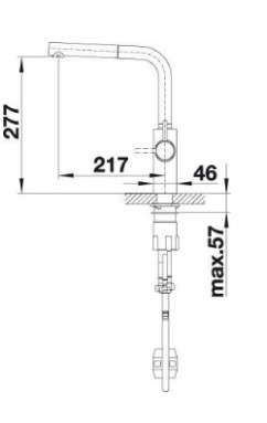 Схема встраивания 1 для смесителя Blanco EVOL-S Volume рычаг управления справа нержавеющая сталь 525211