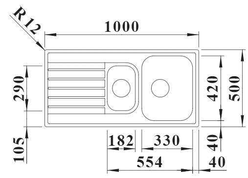 Схема встраивания 1 для мойки Blanco Livit II 6 S нержавеющая сталь полированная 526623