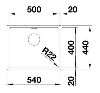 Схема встраивания 1 для мойки Blanco Andano 500-U нержавеющая сталь клапан-автомат InFino 522967