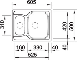 Схема встраивания 1 для мойки Blanco Tipo 6 Basic нержавеющая сталь полированная чаша справа 514813