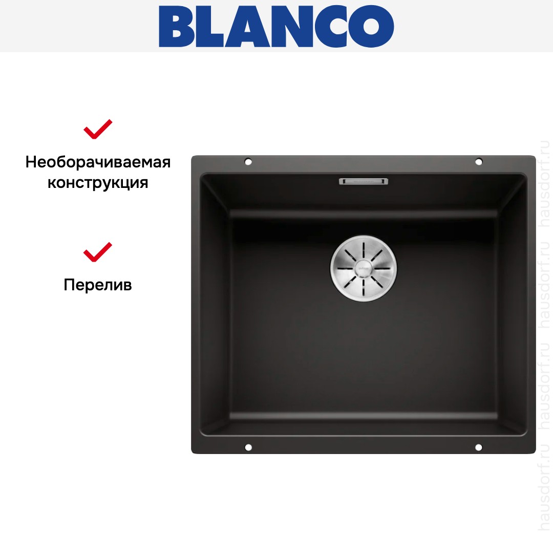 Мойка BLANCO SUBLINE 500-U Silgranit черный клапан-автомат InFino 525995 фото 6 Мойка BLANCO SUBLINE 500-U Silgranit черный клапан-автомат InFino 525995 фото 6