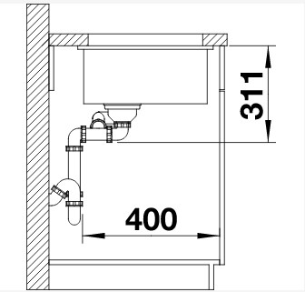 Схема встраивания 4 для мойки Blanco SUBLINE 350/150-U керамика отводная арматура InFino® глянцевая магнолия клапан-автомат InFino 523742