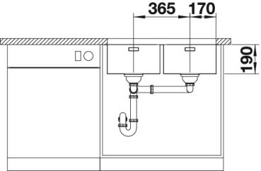 Схема встраивания 3 для мойки Blanco Andano 340/340-U нержавеющая сталь полированная клапан-автомат InFino 522983