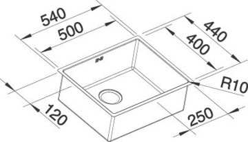 Схема встраивания 1 для мойки Blanco Claron 500-U нержавеющая сталь полированная клапан-автомат InFino 521577