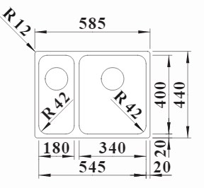 Схема встраивания 1 для мойки Blanco Solis 340/180-U нержавеющая сталь полированная чаша слева клапан-автомат InFino 526129