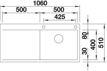 Схема встраивания 1 для мойки Blanco Flow XL 6S-IF нержавеющая сталь полированная чаша справа 521640
