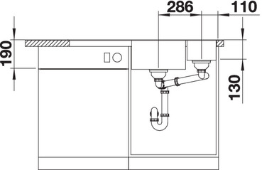 Схема встраивания 2 для мойки Blanco AXIA III 6 S жемчужный чаша справа клапан-автомат InFino 523465