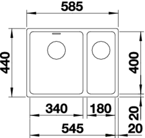 Схема встраивания 1 для мойки Blanco Andano 340/180-U нержавеющая сталь полированная 518318