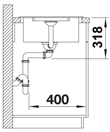 Схема встраивания 2 для мойки Blanco Lexa 40 S SILGRANIT PuraDur отводная арматура InFino® антрацит клапан-автомат InFino 524890