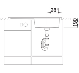 Схема встраивания 3 для мойки Blanco ZENAR XL 6 S серый бежевый чаша справа клапан-автомат InFino 523971
