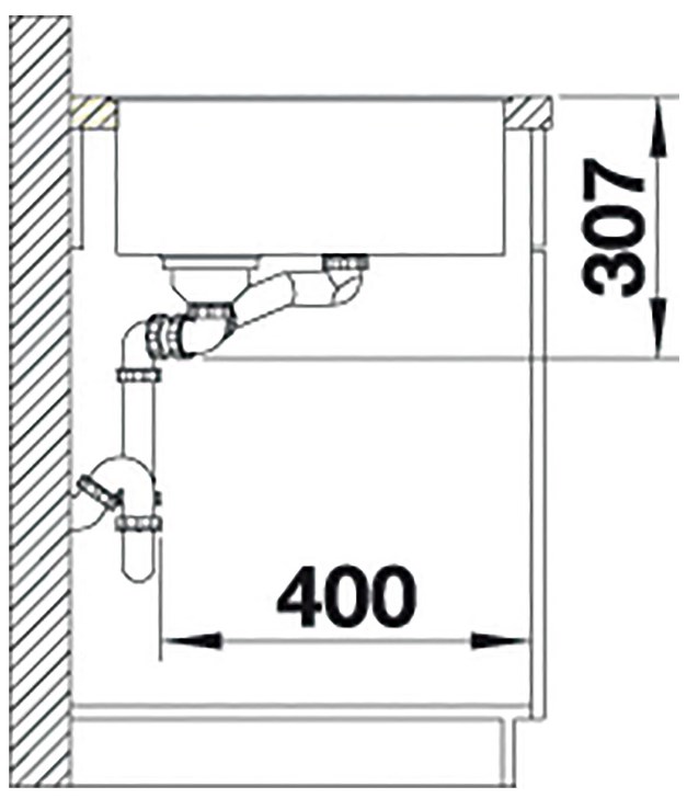 Схема встраивания 4 для мойки Blanco AXIA III 6 S-F антрацит чаша справа клапан-автомат InFino 523483