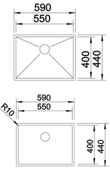 Схема встраивания для мойки Blanco Zerox 550-U нержавеющая сталь полированная клапан-автомат InFino 521591